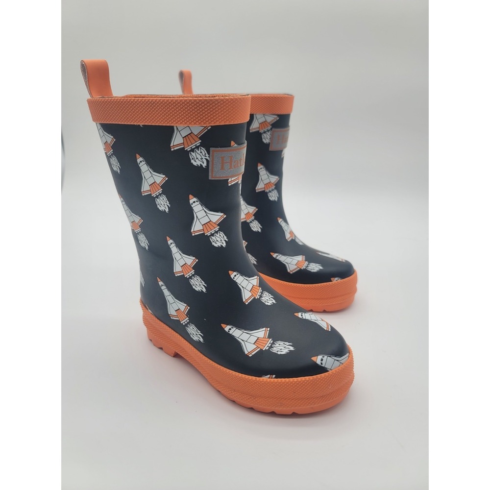 Hatley Space Shuttle Rain Boots Kids Size 8 Navy Orange‎ Waterproof Rubber